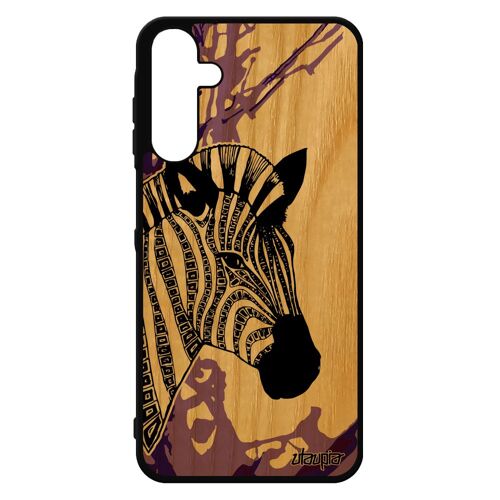 Coque Samsung Galaxy A15 4g 5g En Bois Veritable Silicone Zebre Tribal Ethnique Cheval Noir Et Blanc Graphique Mobile Cover Portable