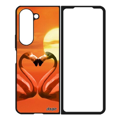 Coque Flamand Rose Galaxy Z Fold 5 Silicone Animal Antichoc Case Oiseau Afrique Motif Orange Love Design Romantique Amour De Samsung