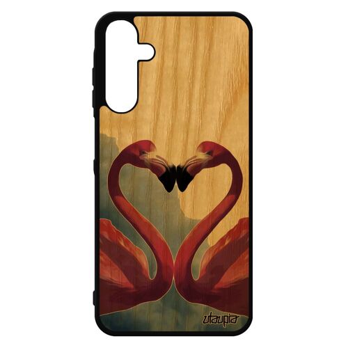 Coque A15 4g 5g En Bois Silicone Flamand Rose Gris Portable Oiseau CUr Personnalisé Animaux Romantique Etui Love De Samsung Galaxy