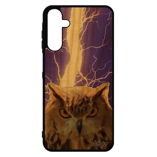 Coque Bois A15 4g 5g Silicone Hibou Oiseau Peinture Violet Animal Design Mobile Orage Eclair Chouette Etui Portable Samsung Galaxy