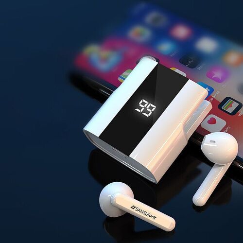 TWS blutooth 5.0 Casques d'écoute à affichage LED Smart Touch Réduction du bruit avec micro HD, Blanc