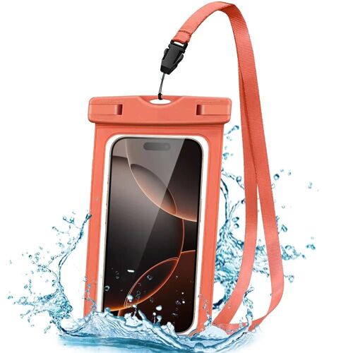 Pochette Étanche pour iPhone 16 Pro 16e 16 Plus 15 Pro 14 Plus 14 Pro 13 12 11 XS XR SE 8 7 6, Protection Waterproof IPX8 - Orange - E.F.Connection
