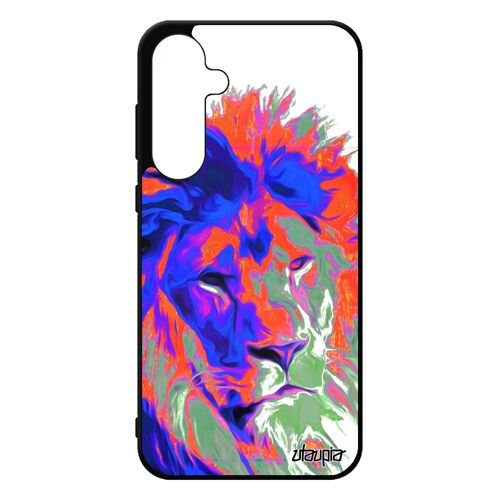 Coque Samsung A55 5G silicone lion felin animal peinture orange savane lionne smartphone design etui dessin pochoir telephone galaxy
