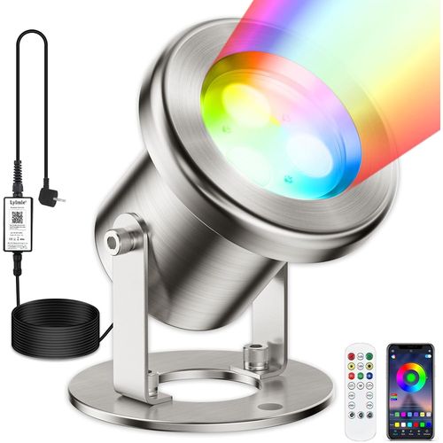 Asfasfq-Eclairage Bassin De Jardin Avec Contrôle App, 6w Ss316 Rgb Lampe Submersible Extérieures Sous L'eau Avec Transformateur 12v, Spot Immergés Étanches Ip68 Pour Jardin Fontaine Aquarium,Câble No