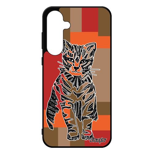Coque Samsung Galaxy A55 5g En Silicone Chat Cadeau De Noel Motif Marron Chaton Pas Cher Carré Felin Cube Bengal Antichoc Gel Tribal