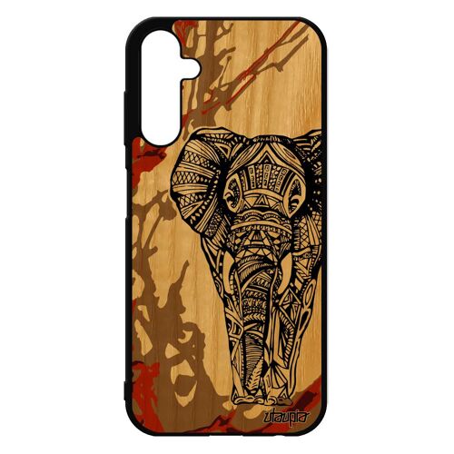 Coque Bois Veritable Samsung A25 5g Silicone Elephant Marron Souple Dessin 4g Art Portable Etui Animal Ganesh Tribal Motif De Galaxy