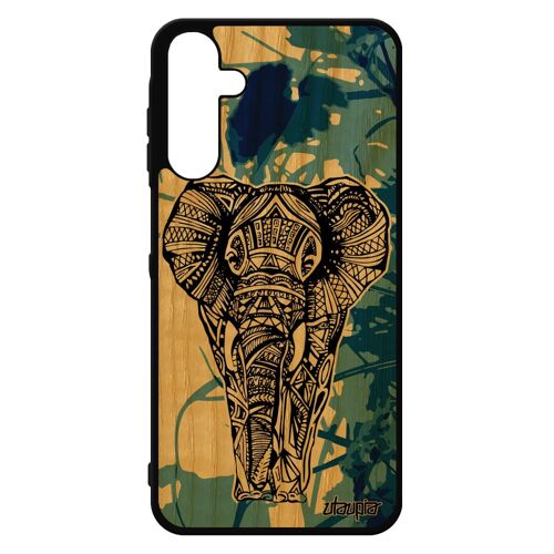 Coque Elephant Antichoc Galaxy A15 4g 5g Bois Silicone Dessin Ethnique Fille 4g Tribal Noir Bleu D'afrique Azteque Sagesse Samsung