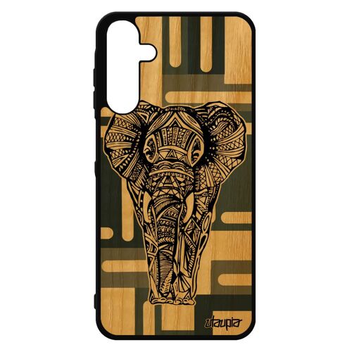 Coque En Bois Elephant Galaxy A15 4g 5g Silicone Tribal Homme Dessin 4g Unique Ethnique Cubique De Protection Animal Azteque Samsung