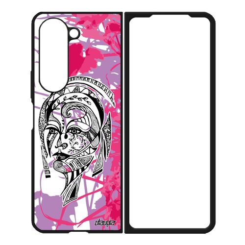 Coque Samsung Galaxy Z Fold 5 Silicone Femme Dessin Jolie Portrait Nature Florale Feuilles Azteque Fleur Telephone Motif Fee Noir De