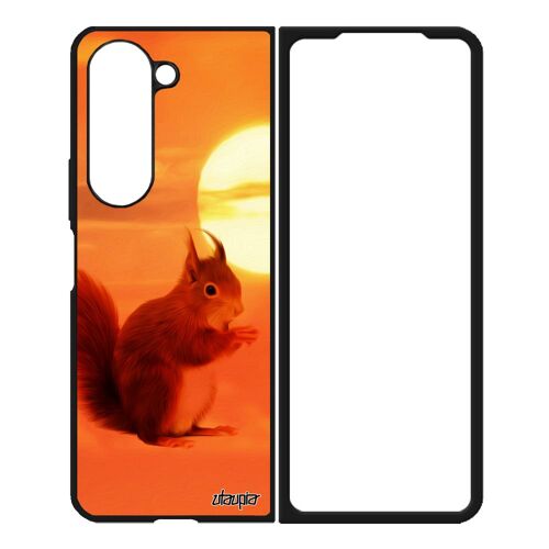 Coque Ecureuil Roux Samsung Galaxy Z Fold 5 En Silicone Rigide Design Couché De Soleil Etui Petit Animal Mignon Bumper Animaux Foret