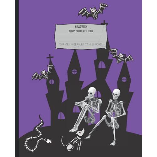 Halloween Composition Notebook: Skulls Snakes, Skeletons And Spiders Wide-Ruled Notebook