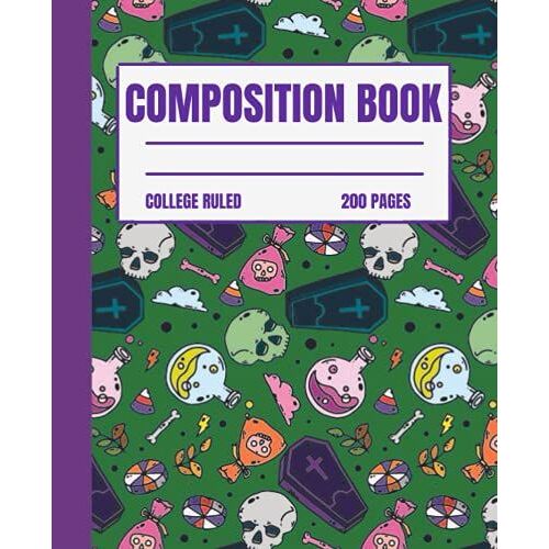 Halloween Composition Notebook College Ruled: Halloween Gift Composition Notebook College Ruled, Composition Notebook Pumpkins, Tomb, Skull, Ghost And ... Notebook, 200 7.5x9.25 College Ruled Pages