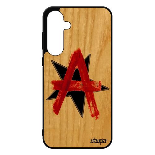 Coque A55 5g Bois Naturel Silicone Anarchie Rigide Punk Antichoc Design Motif Signe Urbain Graff Rock Tpu Logo Noir Samsung Galaxy
