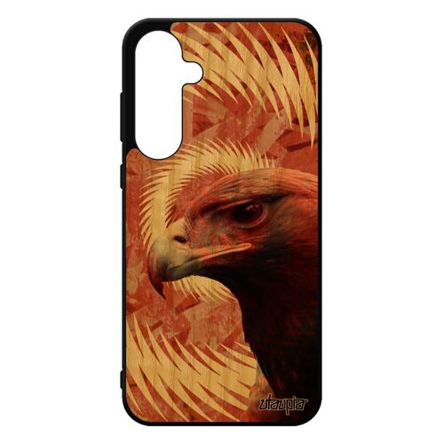Coque Pour Samsung A55 5g Bois Silicone Aigle Noir Texture Royal Mandala Design Animaux Antichoc Animal 4g Rapace Oiseau De Galaxy