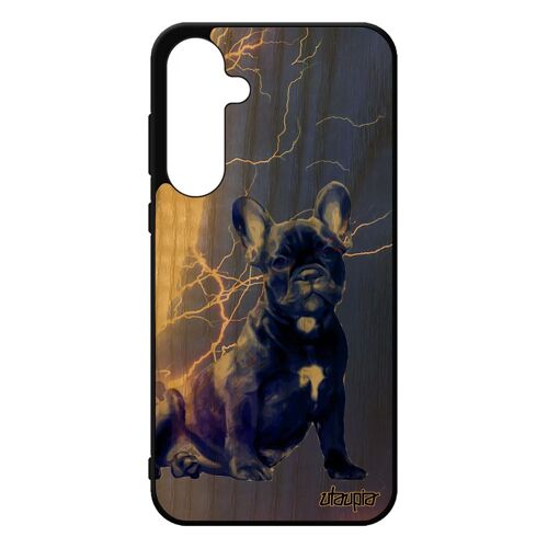 Coque A55 5g Bois Silicone Chien Bulldog Bleu Eclair Etui Orage Design Canin Animaux Mobile Tpu Motif De Protection Samsung Galaxy