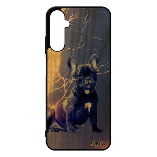 Coque Samsung Galaxy A05s En Bois Naturel Veritable Silicone Chien Smartphone Eclair Design Gel Mignon Foudre Motif Animaux Chiot De