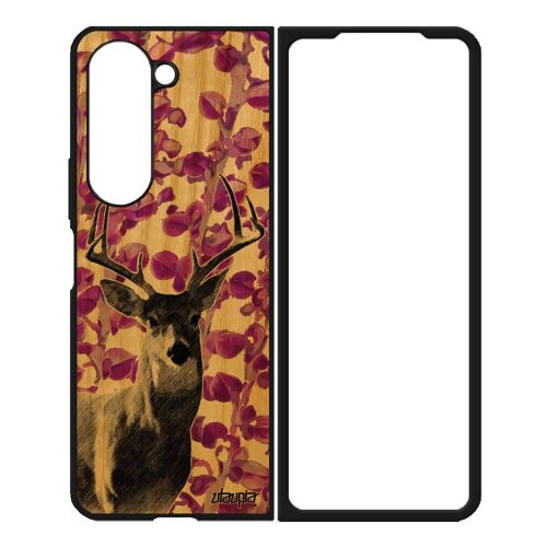 Coque Bois Silicone Z Fold 5 Cerf Case Pas Cher Foret Faon Housse Rose Plante Animal Nature Brame Personnalisé Biche Samsung Galaxy