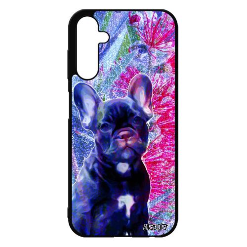 Coque Samsung A25 5g Silicone Chien Noir Bulldog Original Mignon Dessin Mobile Bleu Chiot Canin Animaux Animal Aluminium De Galaxy