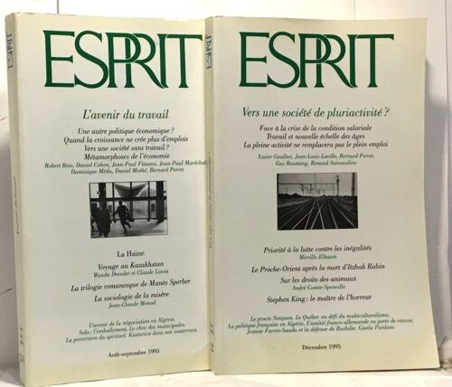 Revue Esprit - Numéro 8/9 - 12 Année 1995 -- L'avenir Du Travail + Vers Une Société De La Pluriactivité