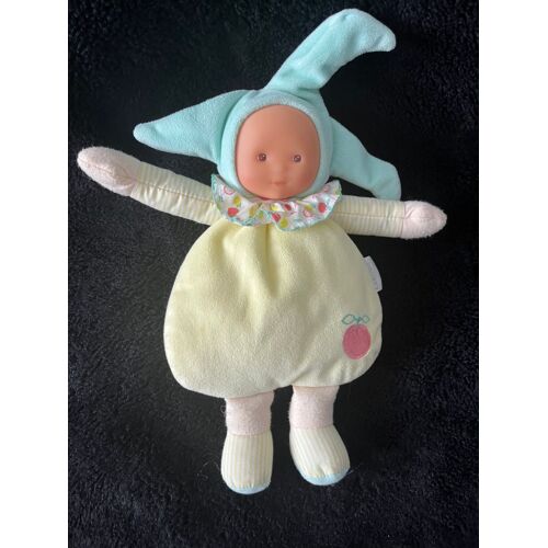 Doudou Hochet Poupée Fille Jaune Vert Pastel Pomme Corolle 28 Cm
