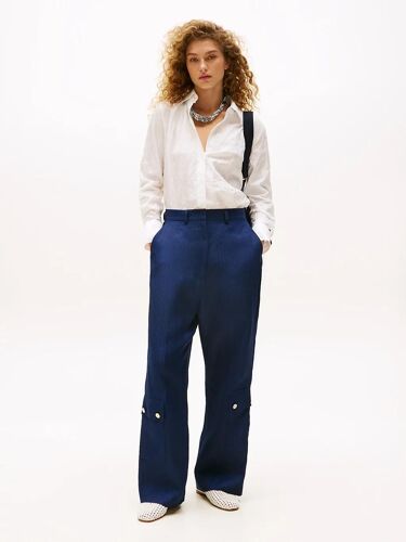 Pantalon Cargo En Lin Mélangé The Runway Collection Gold Bttn Tlrd Cargo Pants/Dark Blue - 40