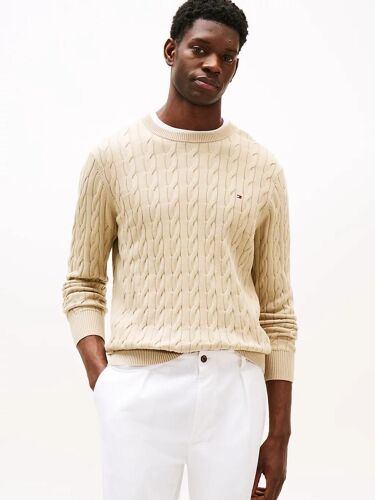 Pull Torsadé À Col Ras-Du-Cou Classic Cotton Cable Crew Neck/Sandalwood - L