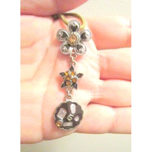 Collier Ethnique Ou Bohème Pendentif Marron Argenté Et Cordon