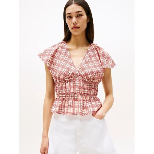 Blouse Coupe Standard À Manches Ruchées Frilled Sleeve V-Nk Blouse/Medium Red Check - 42