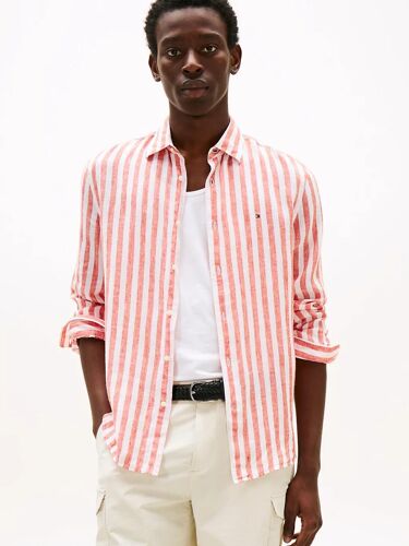 Chemise Coupe Standard En Lin À Rayures Linen Bengal Stripe Rf Shirt/Brilliant Orange / Stripe - S