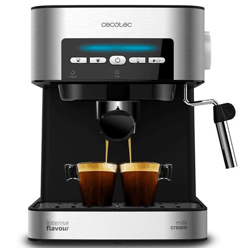 Cecotec Machine À Café Expresso Power Espresso 20 Matic. 20bars De Pression,1.5 L,Bras Double Sortie, Buse Vapeur,Plateau Réchauffe-Tasses,Télécommandes Digitales,Finitions En Acier Inoxydable, 850 W