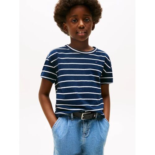 T-Shirt Décontracté En Lin Mélangé Linen Tee Ss/Dark Night Navy Stripes - 128 Cm