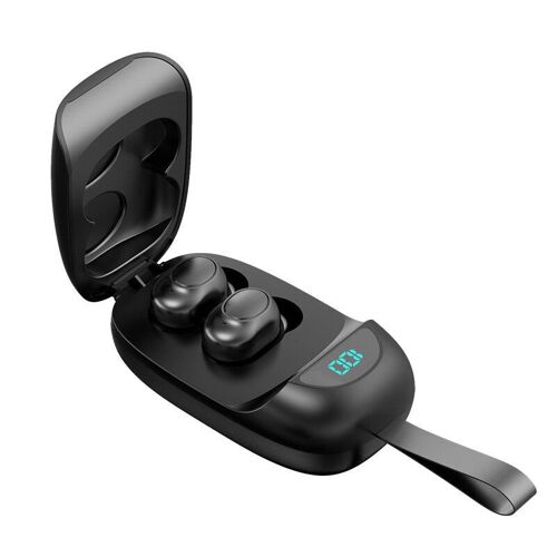 TWS écouteurs sans fil Bluetooth 5.0 écouteurs 8D Son HIFI CVC Réduction du bruit Assistant vocal Affichage LED écouteurs intra-auriculaires anti-transpiration avec micro, Noir