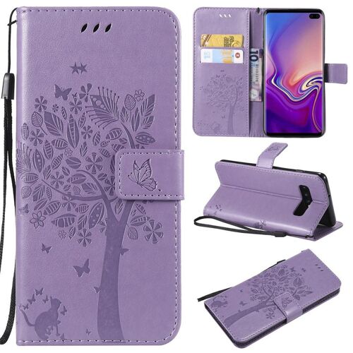 Swajinxi Etui À Rabat Pu Cuir Pour Samsung Galaxy S10+ (6.4")/ S10 Plus, Arbre En Relief Housse Portefeuille De Protection Flip Stand Support Couleur Unie Coque Pochette