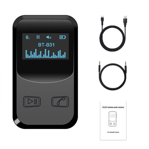 OLED Display bluetooth 5.0 Adaptateur récepteur audio sans fil Streaming de musique avec MIC 3D Surround pour Aux Car Home Stereo