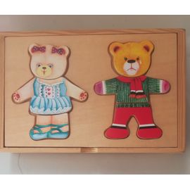 Puzzle Double En Bois Ourson Et Oursonne À Habiller