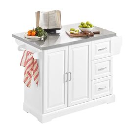 SoBuy FKW41-ST Desserte sur roulettes Meuble de Cuisine de Service Roulant en Bois - Plans de Travail Rabattables en Acier INOX - Haute Qualité et Stabilité