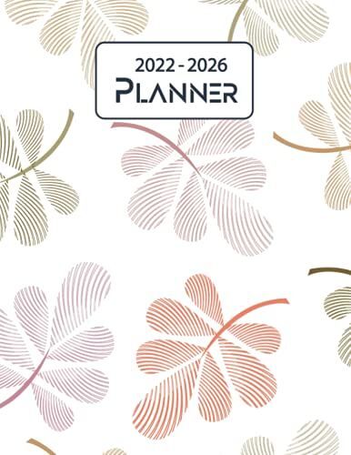 2022-2026 Planner: Five Year Planner | Weekly And Monthly Calendar | 60 Month Agenda Schedule | 8.5x11 Large Size | Appointment Notebook | Striped Leaves | White | Orange