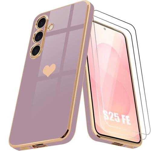 Coque + 2 Verres Trempés pour Samsung Galaxy S25 FE, Silicone avec Motif Coeur Protection Slim Violet - EFConnection