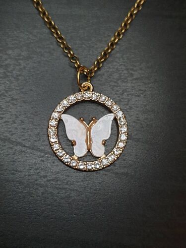 Collier Fantaisie "Papillon" Blanc