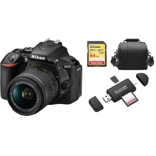 NIKON D5600 reflex 24.2 mpix KIT AF-P 18-55MM F3.5-5.6G VR + SD 64Go + Sac + Memory Card Reader