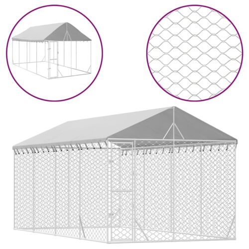Vidaxl Chenil D'extérieur Pour Chiens Avec Toit Argenté 3x6x2,5 M