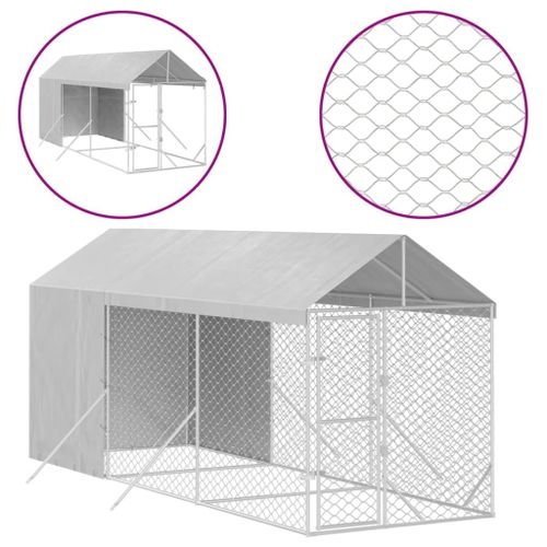 Chenil D'extérieur Pour Chiens Avec Toit Argenté 2x6x2,5 M Acier Galvanisé Serrure