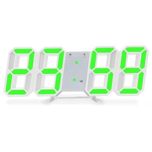 3D LED Horloge Murale Minimaliste Murale Réveil pour Maison Salon Bureau Police Blanche Lettre Verte