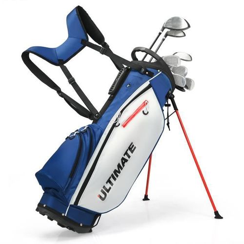 Costway Sac De Golf Trépied 10 Pièces Clubs De Golf Avec 3 Housses Bretelles Réglables Tête Lestés Des Clubs Driver Alliage