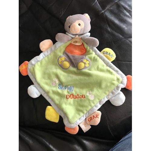 DOUDOU PLAT CHAT GRIS VERT SUPER DOUDOU BABY NAT CRAK