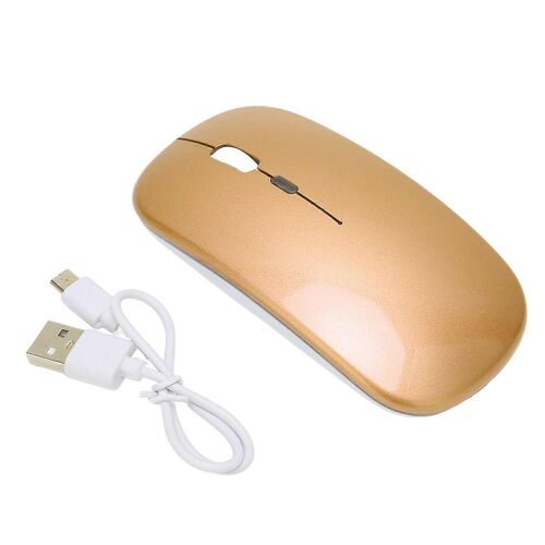 Souris sans fil 2.4G Ultrathin Chargeable Mute 1600DPI Couleur Rétro-éclairage Souris de jeu avec récepteur 2.4G pour ordinateur portableGold