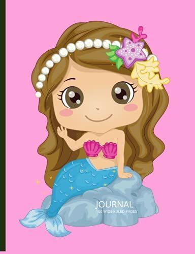 Pretty Girls Pink Mermaid Wide Ruled Daily Journal: 100 Pages Back & Front Lined Wide Ruled