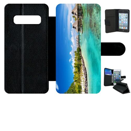 Etui À Rabat Galaxy S10 - Cadre Paradisiaque Cases Sur Piloties - Simili-Cuir - Noir