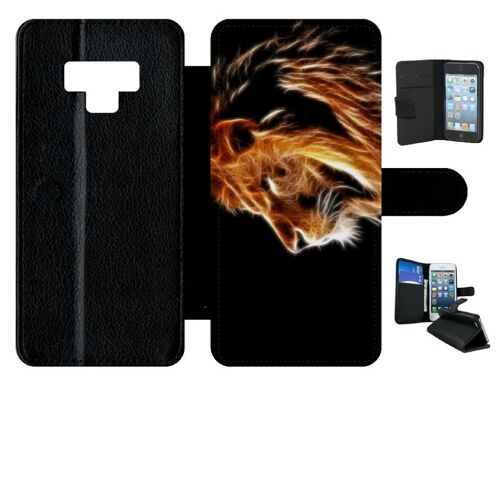Etui À Rabat Galaxy Note9 - Tete De Lion Aerographe - Simili-Cuir - Noir