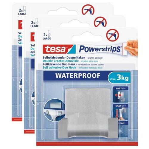 tesa Lot de 3 Doubles Crochet Acier Powerstrips" WAVE" WATERPROOF 3Kg